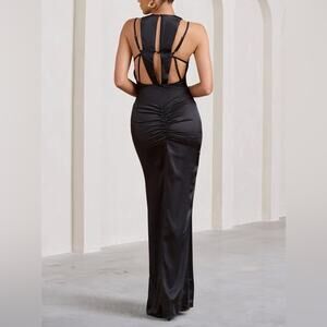 Club L London Emery Black Satin Plunge Neck Strappy Back
Maxi Dress Women’s‎ 2